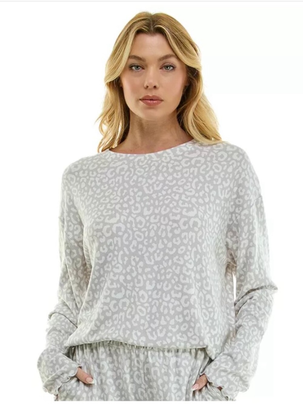 Sonoma, Size Large , Leopard Print Long Sleeve Lounge/Pajama Set - Light Gray - Picture 2 of 6